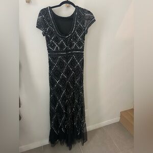 Adrianna Papell Black Maxi Dress with Silver Accents